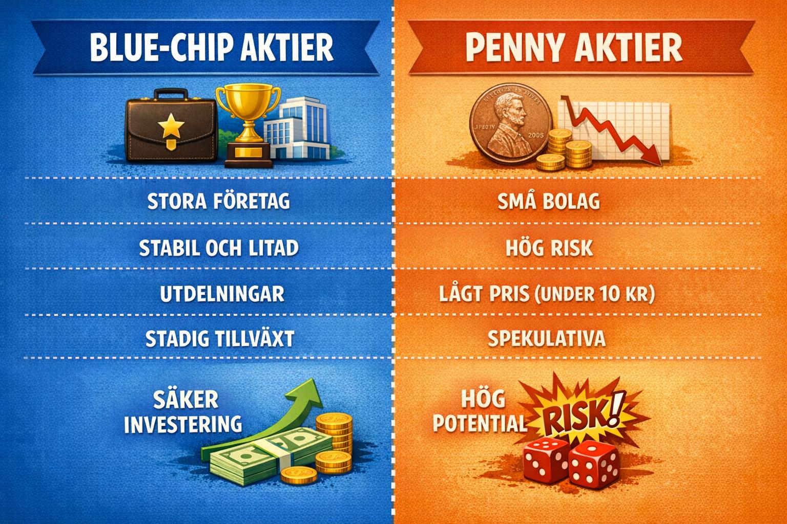 Vad är skillnaden mellan blue-chip och penny stocks?